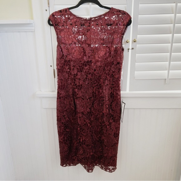 Adrianna Papell NWT Burgundy Floral Lace & Sequin Embroidered Sheath Dress - Picture 1 of 8